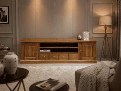 Tasmania Solid Mahogany 2 Door 4 Drawer TV / Entertainment Unit, 200cm in Light Pecan - Chocolate Wood