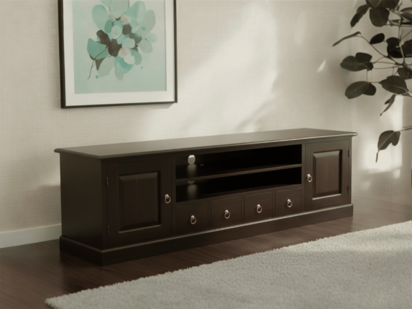 TASMANIA SOLID MAHOGANY TIMBER TV UNIT 2 DOORS & 4DVD SIZE DRAWERS - MyChocolateWood