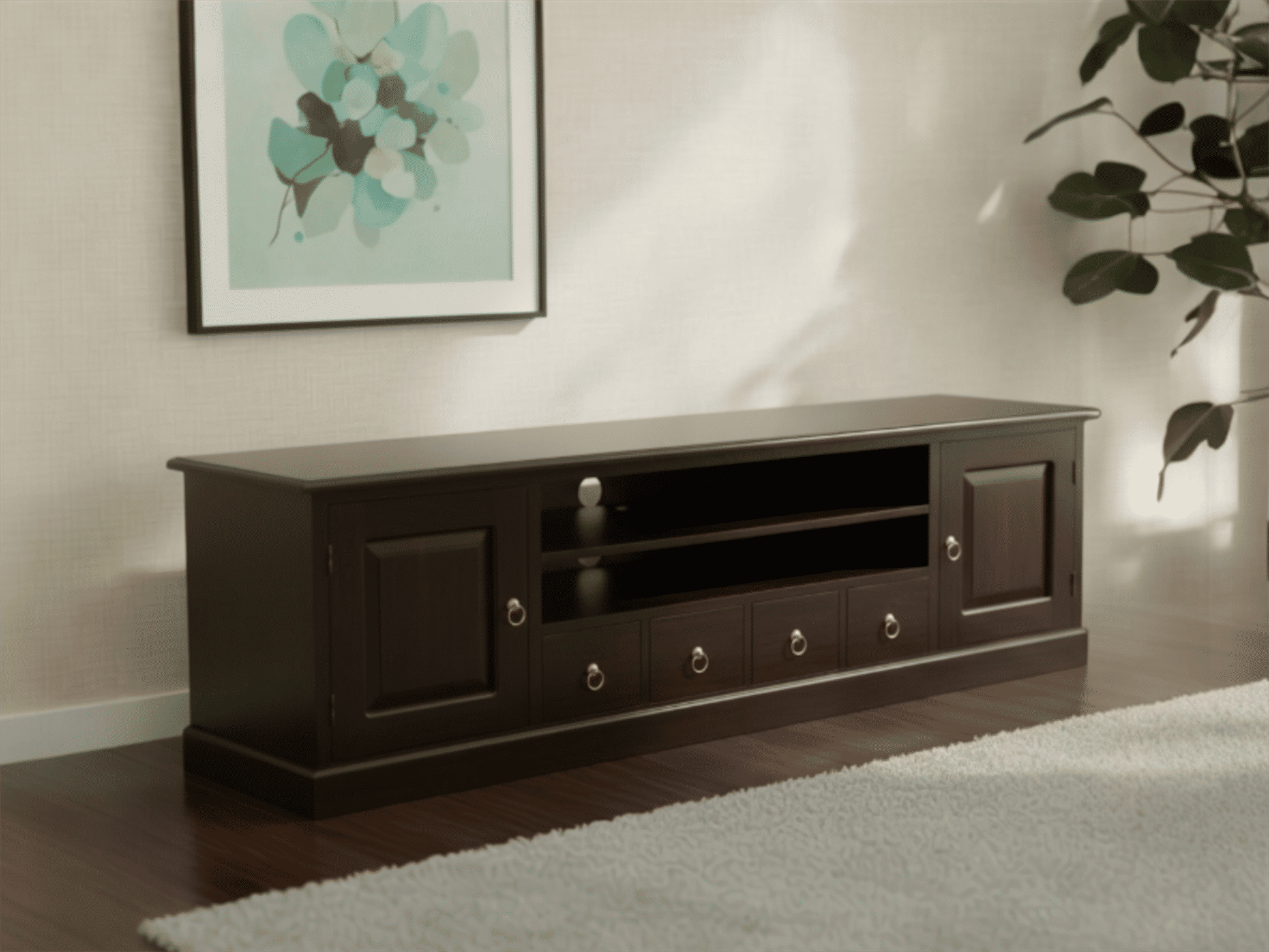 TASMANIA SOLID MAHOGANY TIMBER TV UNIT 2 DOORS & 4DVD SIZE DRAWERS - MyChocolateWood