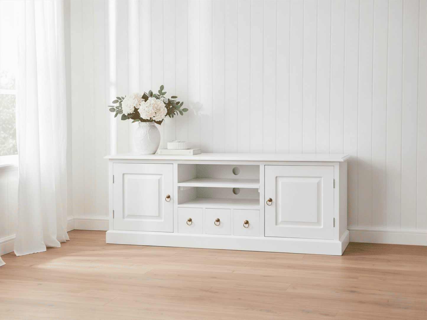 Tasmania Solid Mahogany 2 Door 3 Drawer TV / Entertainment Unit, 160cm in White - Chocolate Wood