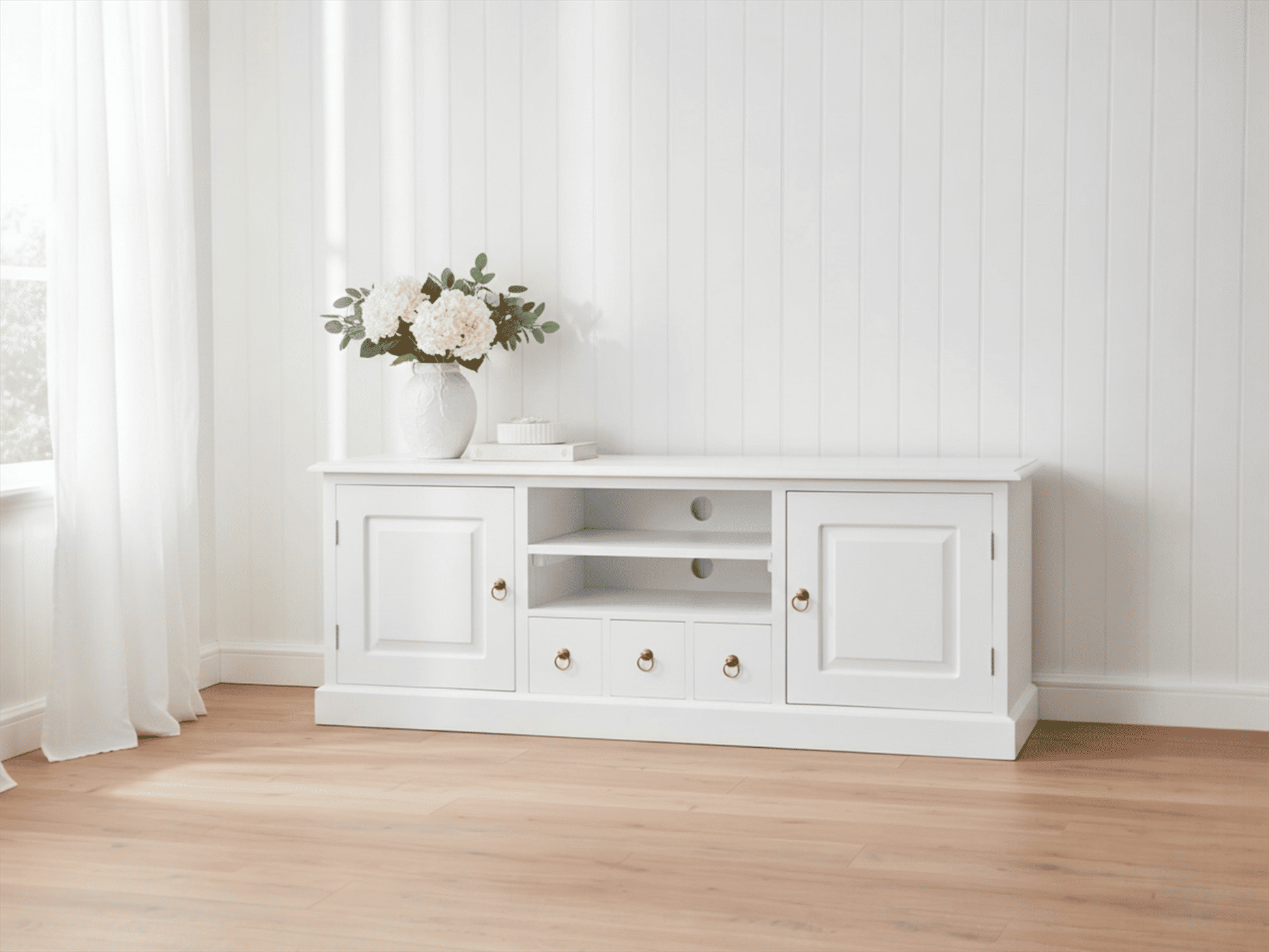 Tasmania Solid Mahogany 2 Door 3 Drawer TV / Entertainment Unit, 160cm in White - Chocolate Wood