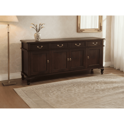 Stewart Queen Ann Style Solid Mahogany 4 Doors 4 Drawers 200cm Buffet / Sideboard in Chocolate - Chocolate Wood