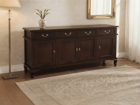 STEWART QUEEN ANN STYLE SOLID MAHOGANY 4 DOORS 4 DRAWERS 200CM BUFFET/SIDEBOARD IN CHOCOLATE - MyChocolateWood