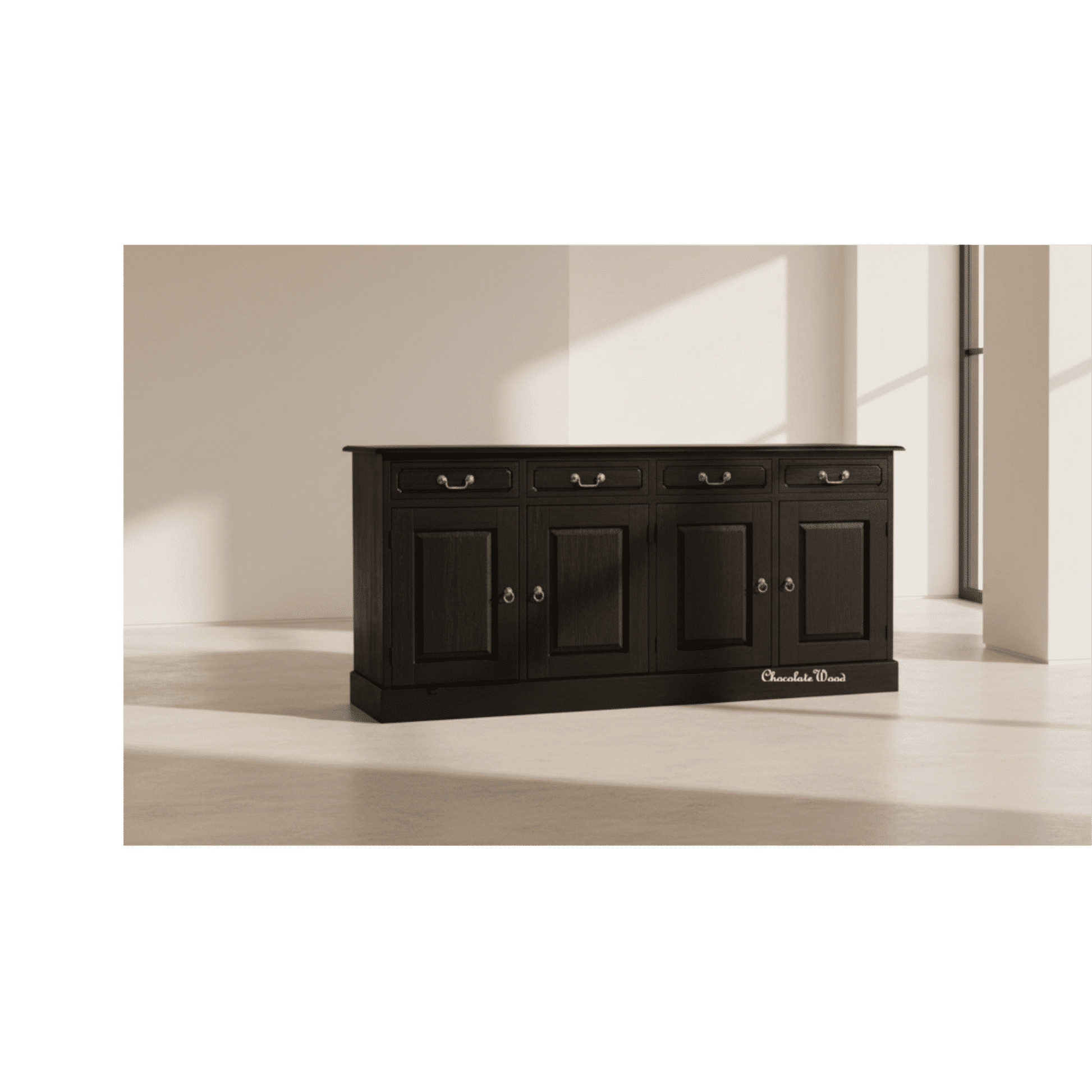 Tasmania Solid Mahogany 4 Door 4 Drawer Buffet / Sideboard in Chocolate - Chocolate Wood