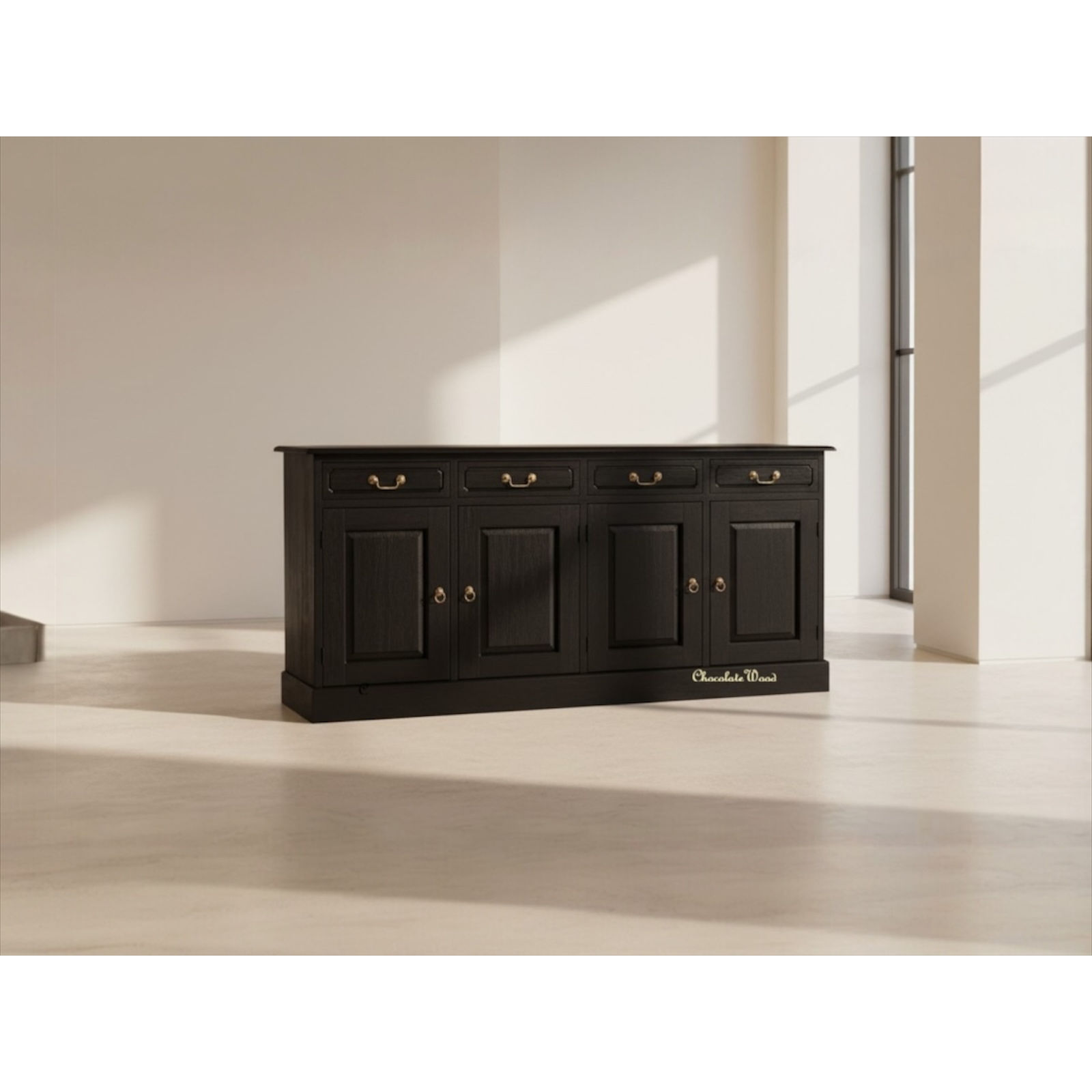 Tasmania Solid Mahogany 4 Door 4 Drawer Buffet / Sideboard in Chocolate - Chocolate Wood