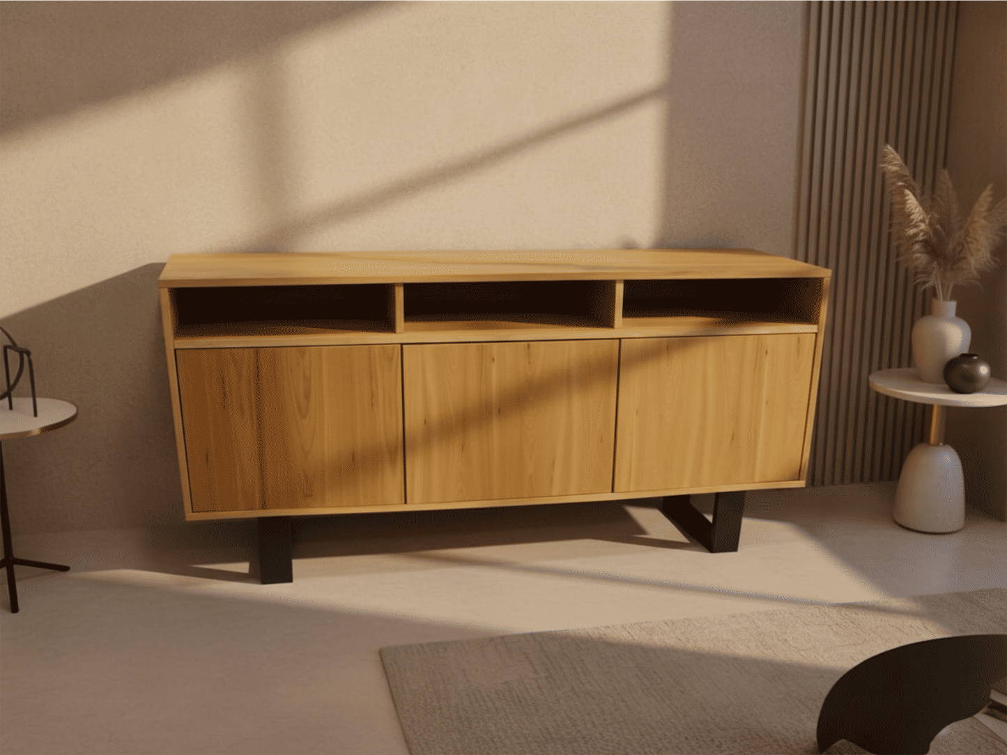SHERINGHAM ELM TIMBER 2-DOOR 3-DRAWER BUFFET SIDEBOARD NATURAL - MyChocolateWood