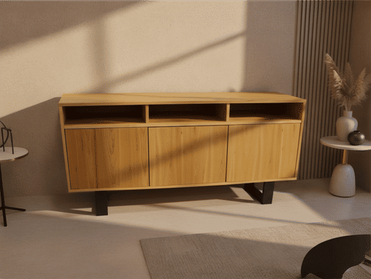 SHERINGHAM ELM TIMBER 2-DOOR 3-DRAWER BUFFET SIDEBOARD NATURAL - MyChocolateWood