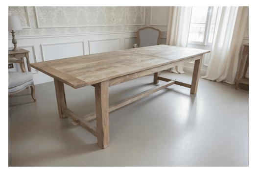 Recycled elm farmhouse dining table by MyChocolateWood, 240cm natural wood finish with raw, rustic design.