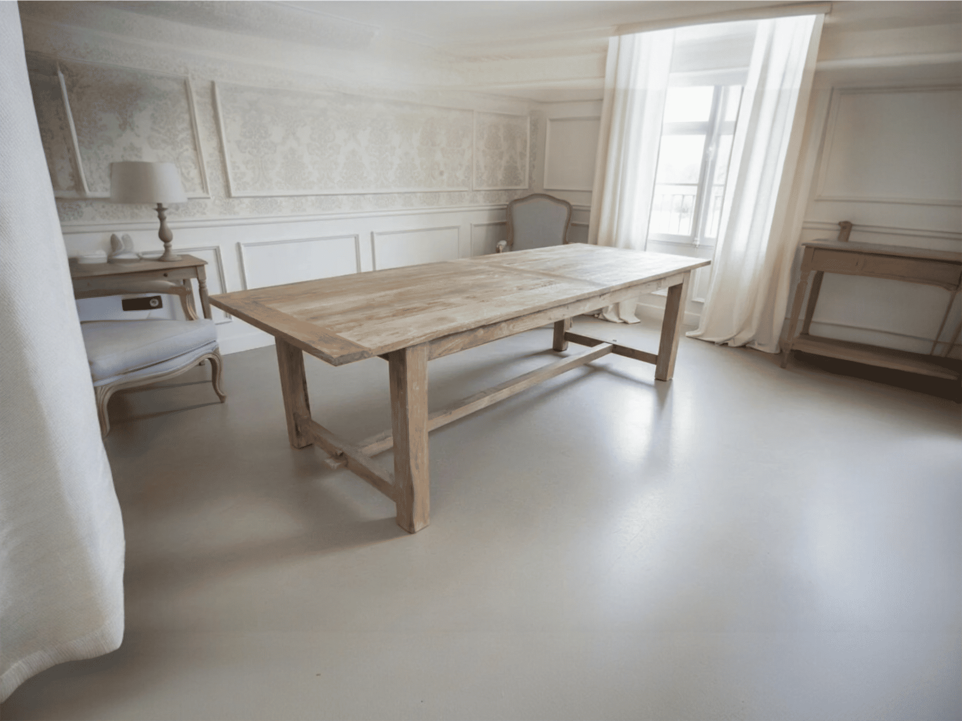 VALENCIA RECYCLED ELM FARMHOUSE DINING TABLE 240CM NATURAL WITH RAW FINISH - MyChocolateWood