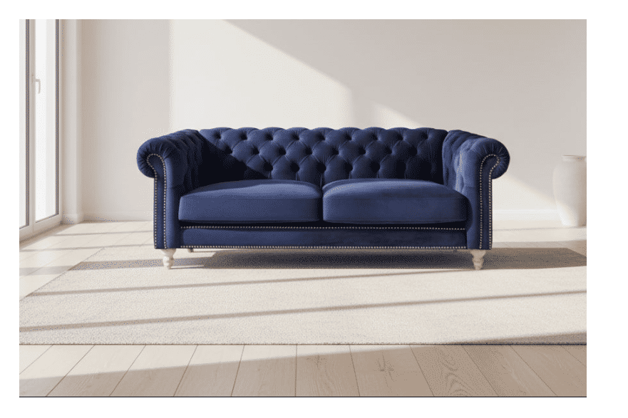 GOTCHA 3-SEATER CHESTERFIELD SOFA IN NAVY VELVET - MyChocolateWood