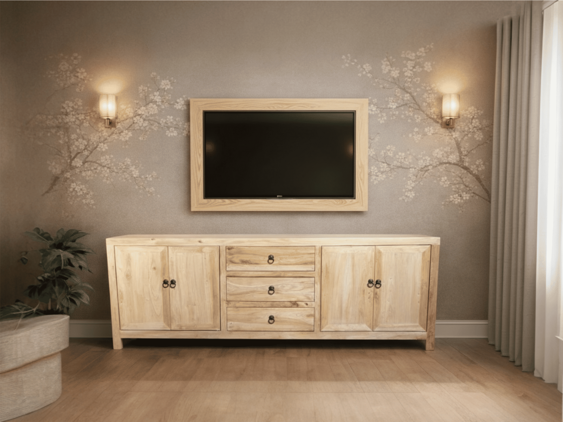 SHULI CHINESE ANTIQUE REPRODUCTION TALL 4 DOOR 3 DRAWER ENTERTAINMENT UNIT IN RECLAIMED ELM - MyChocolateWood
