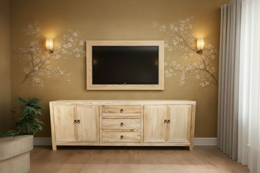 SHULI CHINESE ANTIQUE REPRODUCTION TALL 4 DOOR 3 DRAWER ENTERTAINMENT UNIT IN RECLAIMED ELM - MyChocolateWood