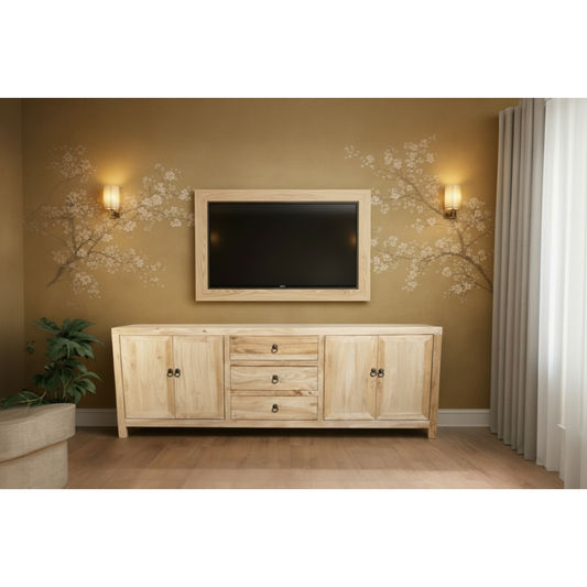 SHULI CHINESE ANTIQUE REPRODUCTION TALL 4 DOOR 3 DRAWER ENTERTAINMENT UNIT IN RECLAIMED ELM - MyChocolateWood