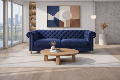 GOTCHA 3-SEATER CHESTERFIELD SOFA IN NAVY VELVET - MyChocolateWood