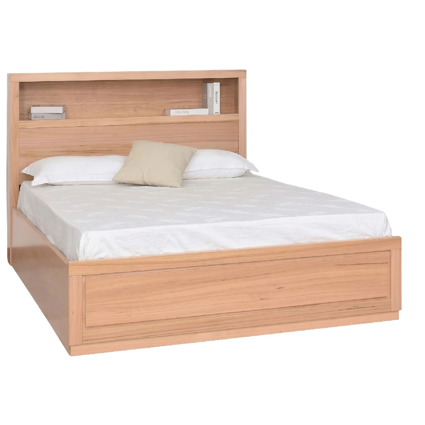 Zafran Messmate Timber Gas Lift Storage Bed with Bookcase Headboard - Chocolate Wood