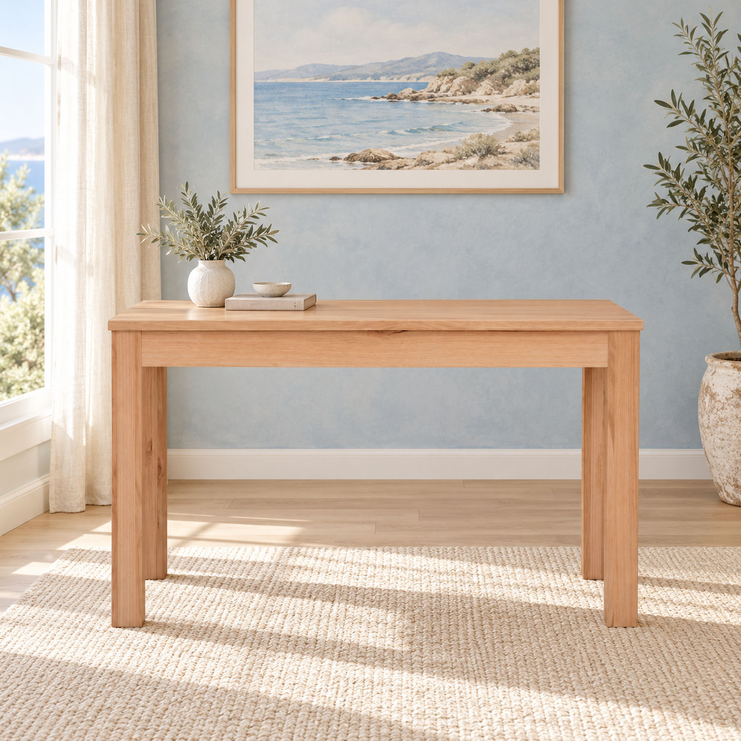 Zafran messmate timber desk 120 x 50 x 75cm in natural on a white background - Chocolate Wood