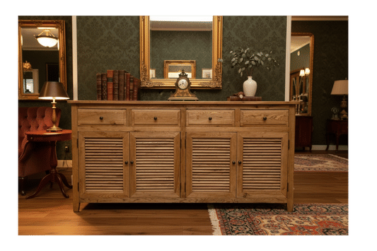 PALM BEACH BUFFET/SIDEBOARD 4 DOORS 4 DRAWERS LOUVRE STYLE IN SOLID OAK - MyChocolateWood