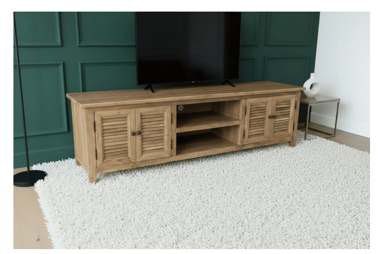 PALM BEACH LOUVRE STYLE TV/ENTERTAINMENT UNIT 4 DOORS & 2 SHELVES SOLID OAK - MyChocolateWood