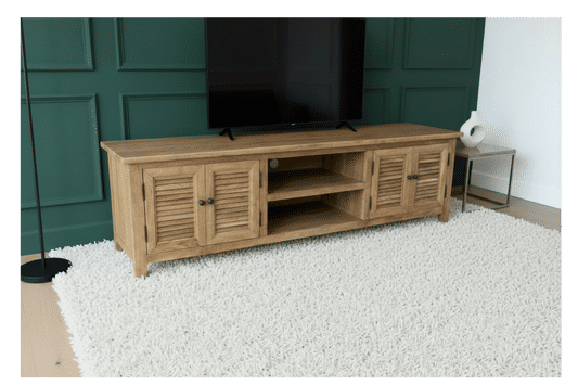PALM BEACH LOUVRE STYLE TV/ENTERTAINMENT UNIT 4 DOORS & 2 SHELVES SOLID OAK - MyChocolateWood