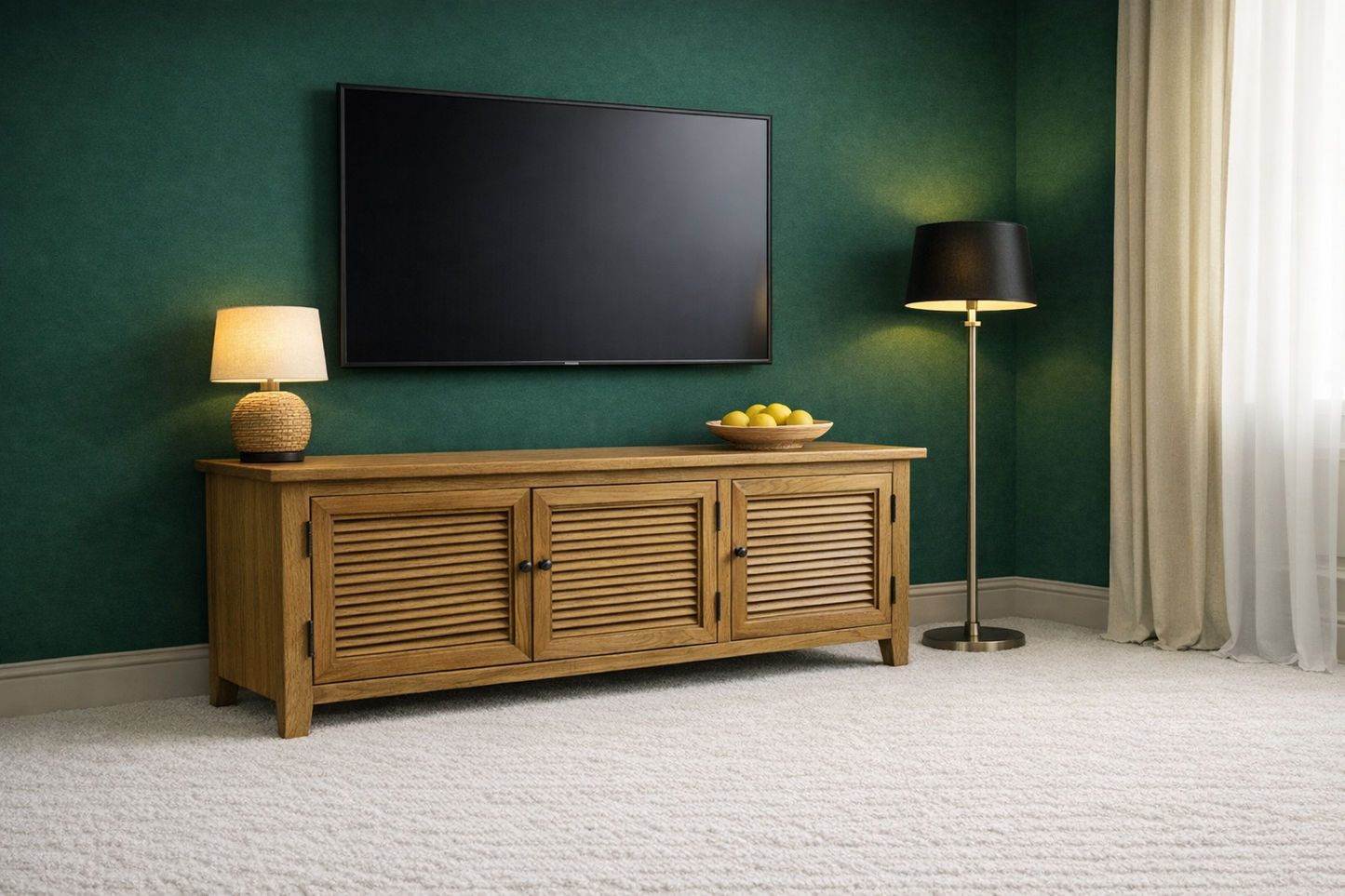 PALM BEACH TV/ENTERTAINMENT UNIT 3 DOORS LOUVRE STYLE IN SOLID OAK - MyChocolateWood