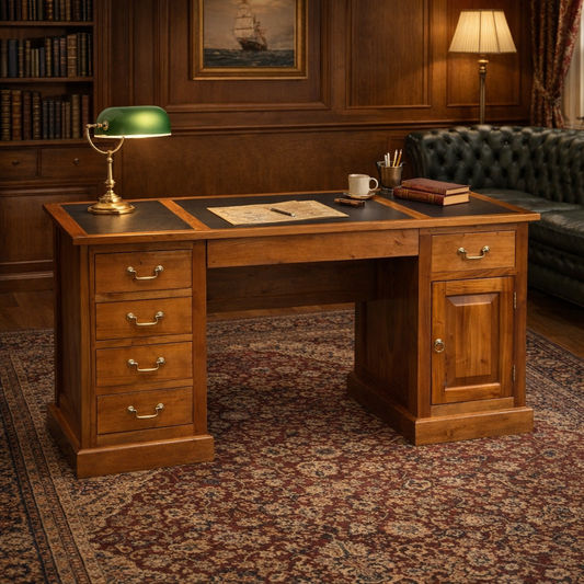 DAKOTA SOLID MAHOGANY TIMBER 160CM WRITING DESK WITH LEATHERETTE TOP - LIGHT PECAN - MyChocolateWood