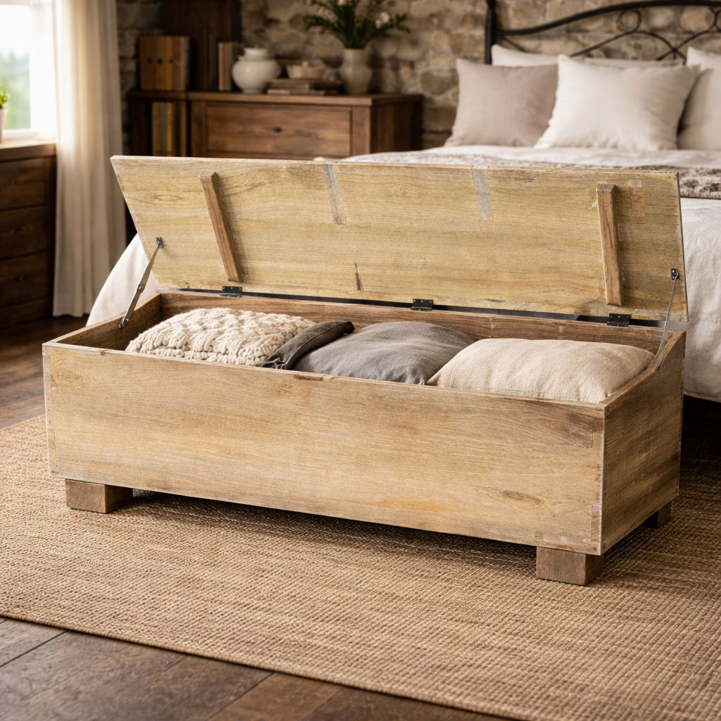 VILLA RUSTIC LOUVRE STYLE BENCH/STORAGE BOX 160CM IN RECYCLED ELM - MyChocolateWood