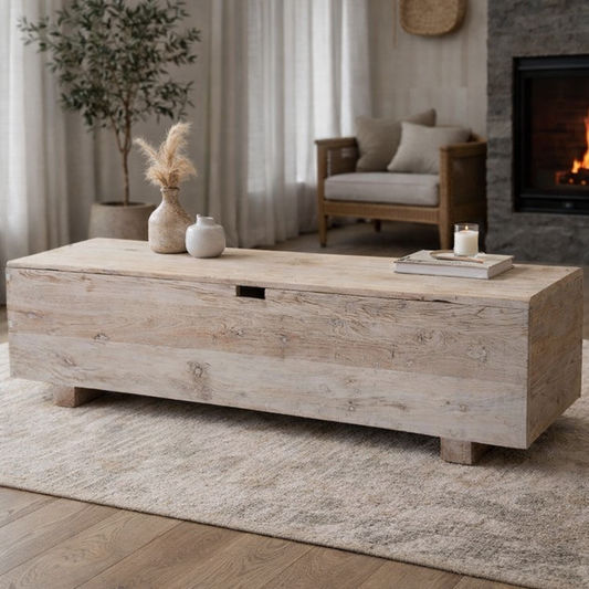 VILLA RUSTIC LOUVRE STYLE BENCH/STORAGE BOX 160CM IN RECYCLED ELM - MyChocolateWood