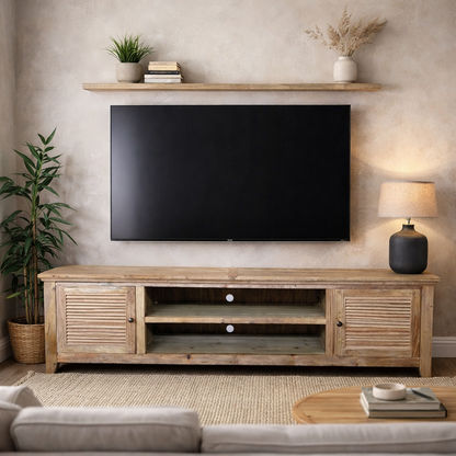 VILLA RUSTIC LOUVRE STYLE TV/ENTERTAINMENT UNIT 2 DOORS IN RECYCLED ELM 200CM - MyChocolateWood