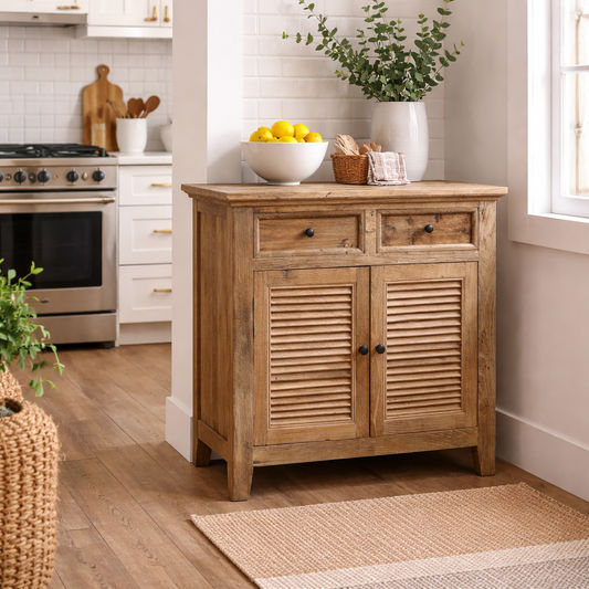 VILLA RUSTIC LOUVRE STYLE BUFFET/SIDEBOARD WITH 2 DOORS & 2 DRAWERS - MyChocolateWood