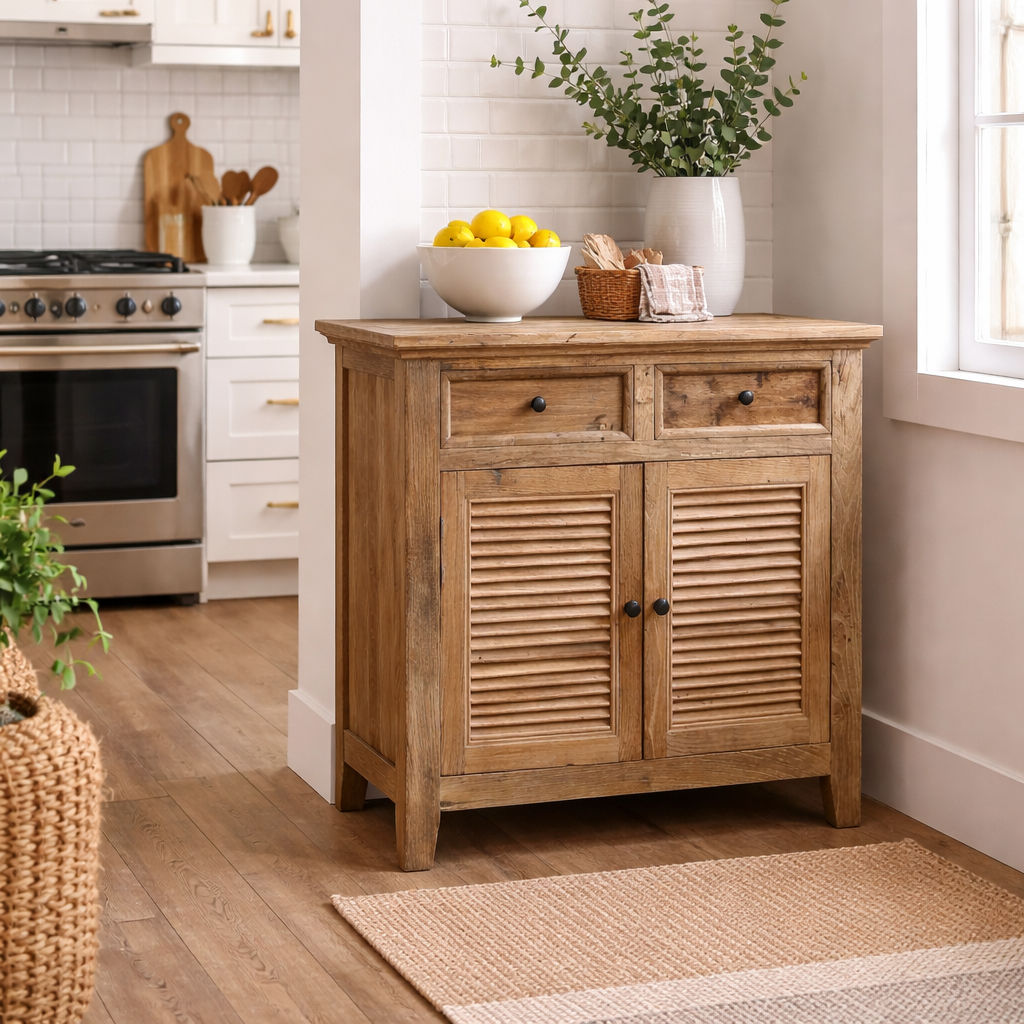 VILLA RUSTIC LOUVRE STYLE BUFFET/SIDEBOARD WITH 2 DOORS & 2 DRAWERS  - MyChocolateWood