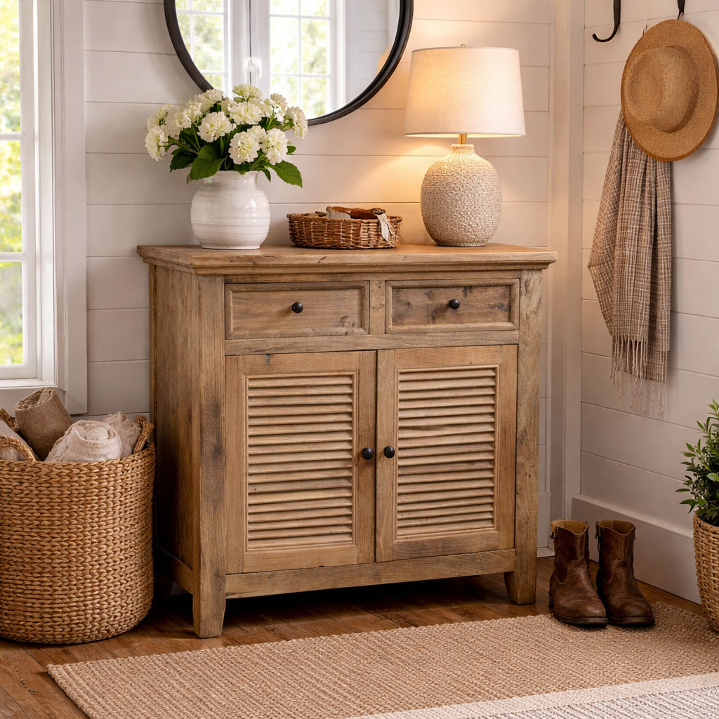 VILLA RUSTIC LOUVRE STYLE BUFFET/SIDEBOARD WITH 2 DOORS & 2 DRAWERS  - MyChocolateWood