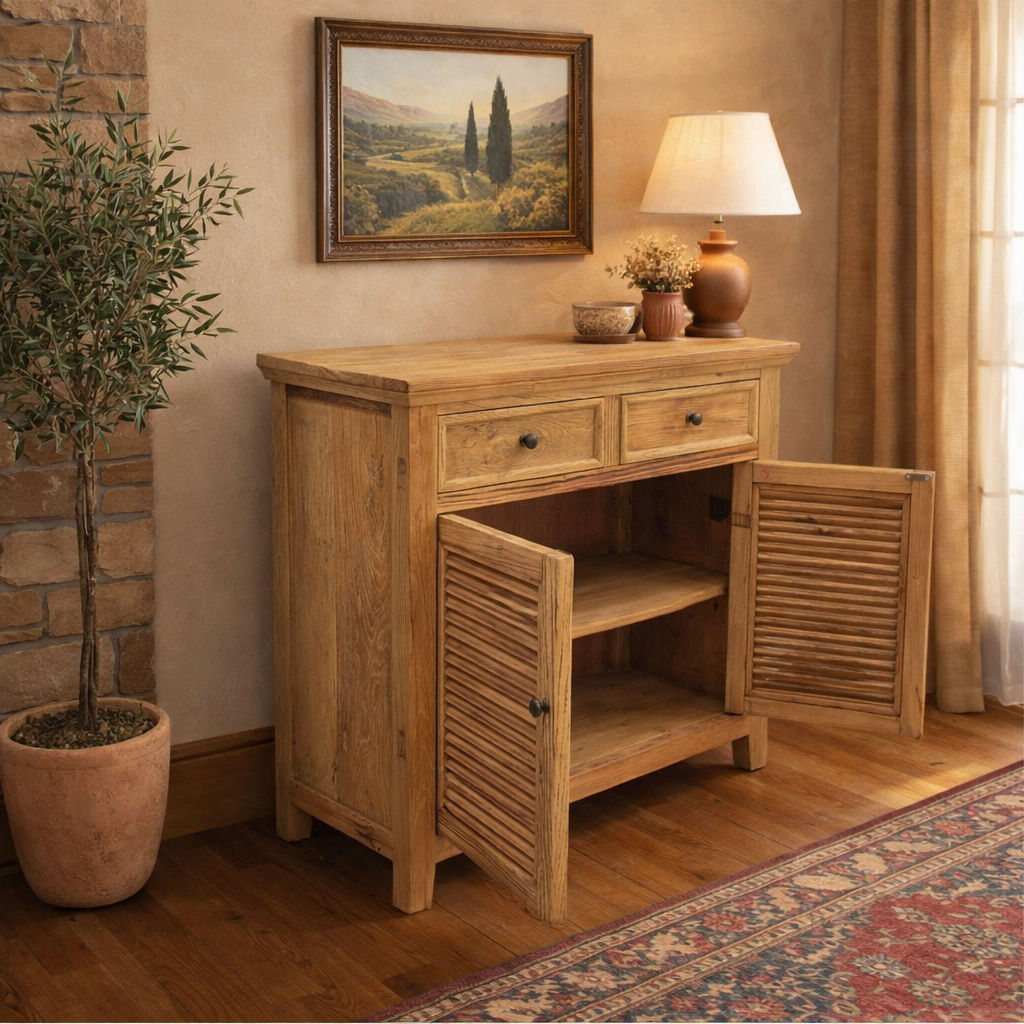 VILLA RUSTIC LOUVRE STYLE BUFFET/SIDEBOARD WITH 2 DOORS & 2 DRAWERS  - MyChocolateWood