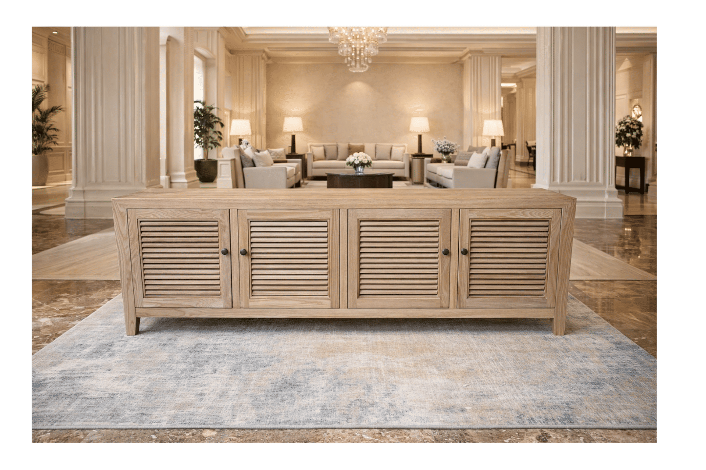 VILLA LOUVRE STYLE TALL TV/ENTERTAINMENT UNIT 4 DOORS IN RECYCLED ELM 200CM - MyChocolateWood