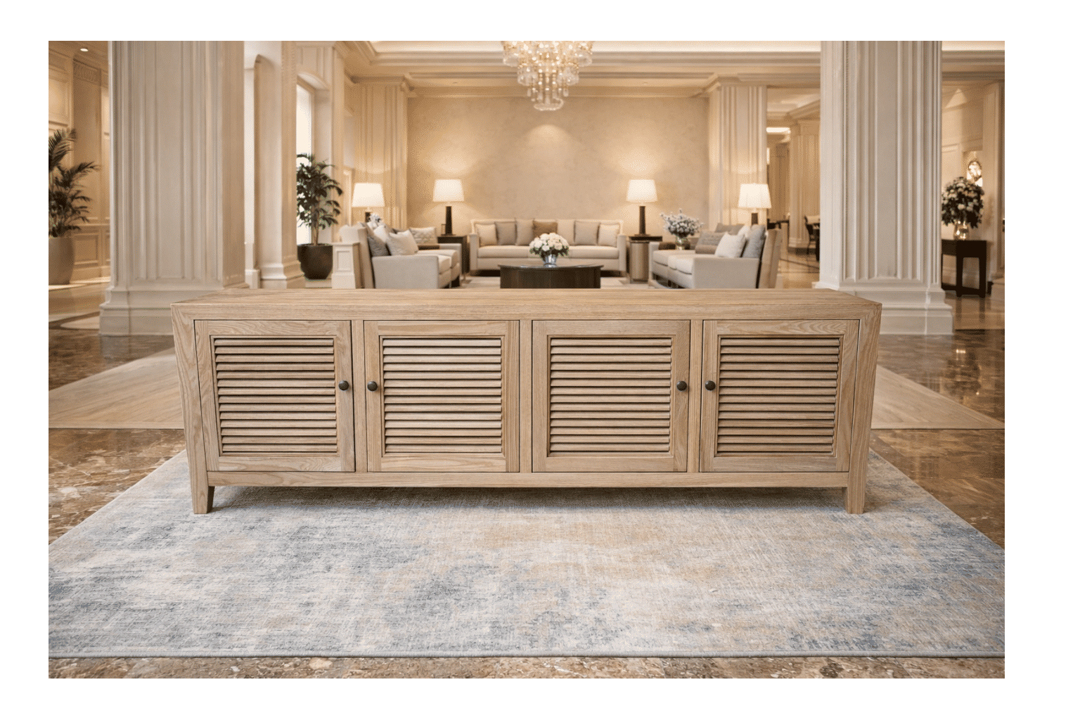 VILLA LOUVRE STYLE TALL TV/ENTERTAINMENT UNIT 4 DOORS IN RECYCLED ELM 200CM - MyChocolateWood