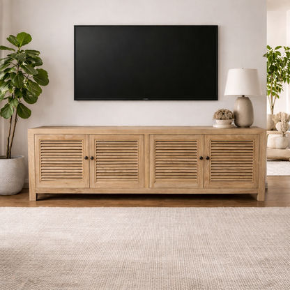 VILLA LOUVRE STYLE TALL TV/ENTERTAINMENT UNIT 4 DOORS IN RECYCLED ELM 200CM - MyChocolateWood