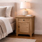 Two Villa rustic louvre style bedside tables with one drawer and one door in recycled elm, featuring a natural wood finish.