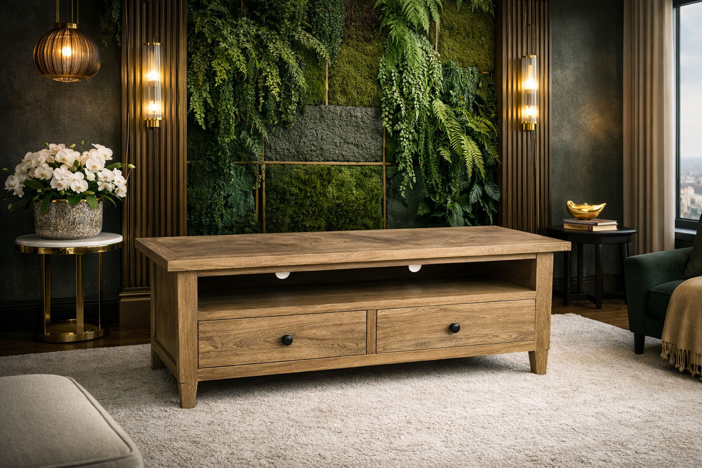 MORO RUSTIC RECYCLED ELM TV UNIT ETU 2 DRAWERS PARQUETRY TOP 140CM - MyChocolateWood