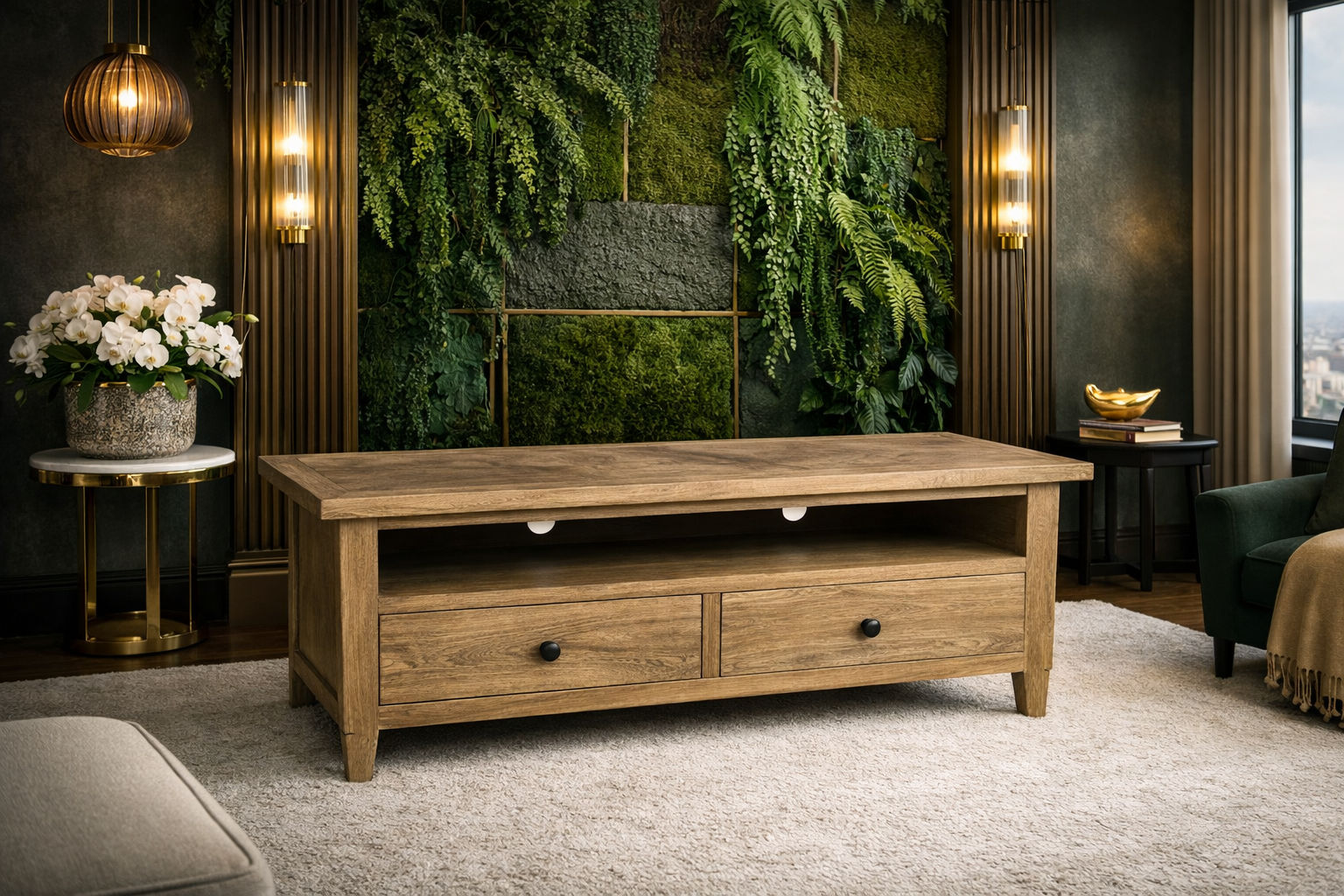 MORO RUSTIC RECYCLED ELM TV UNIT ETU 2 DRAWERS PARQUETRY TOP 140CM - MyChocolateWood