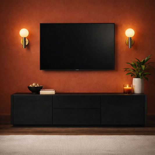 GATSBY MINDI WOOD 2 DOOR 2 DRAWER TV UNIT ETU, BLACK - MyChocolateWood