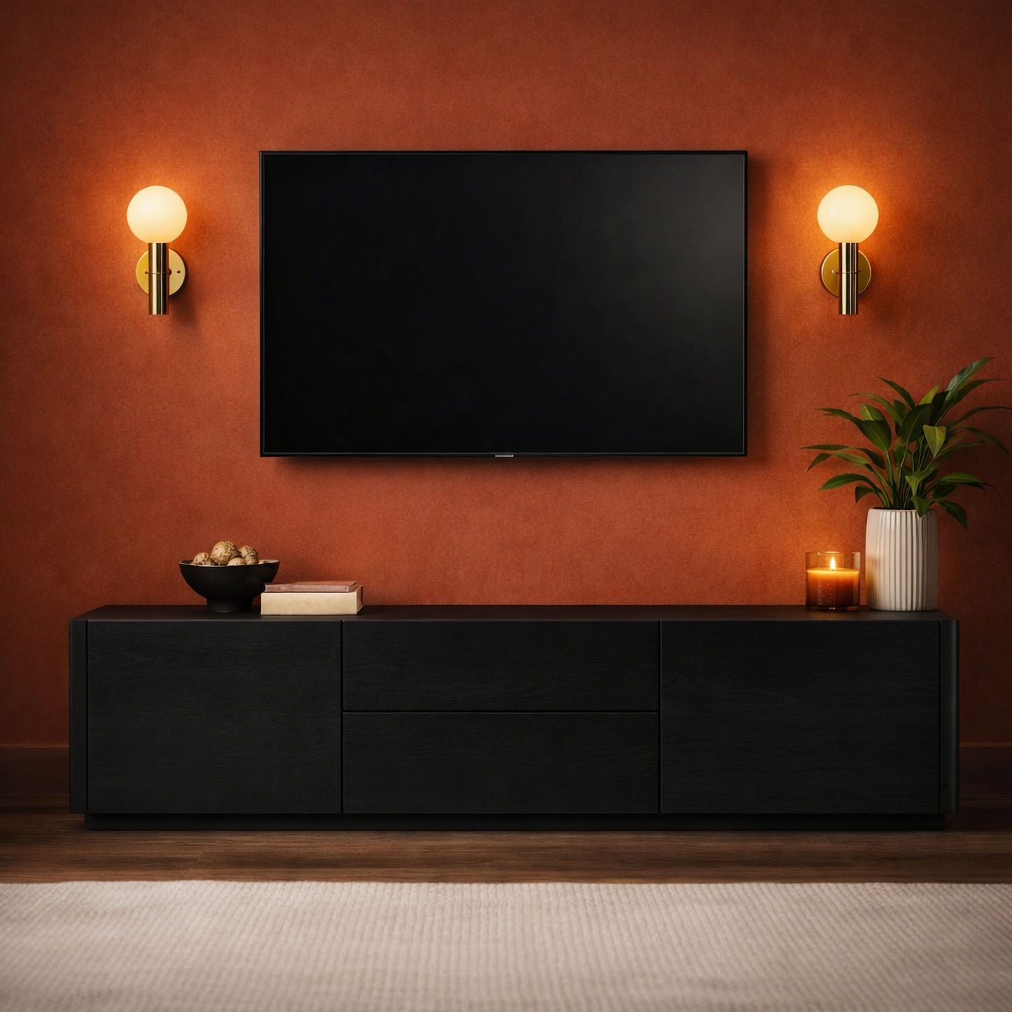 Gatsby Solid Mindi Timber 2-Door 2-Drawer TV Unit 190cm in Black - Chocolate Wood