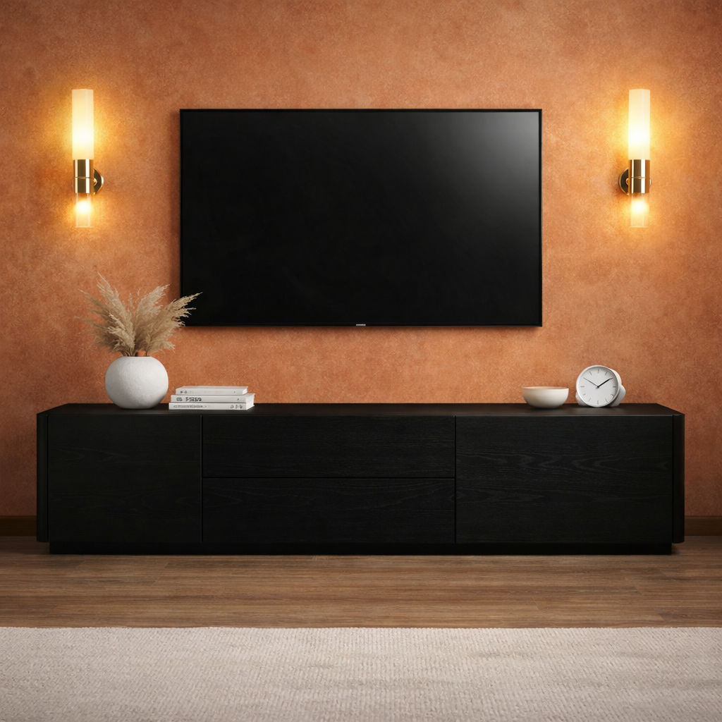 GATSBY MINDI WOOD 2 DOOR 2 DRAWER TV UNIT ETU, BLACK - MyChocolateWood