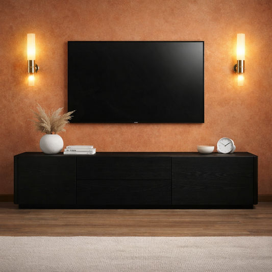 GATSBY MINDI WOOD 2 DOOR 2 DRAWER TV UNIT ETU, BLACK - MyChocolateWood