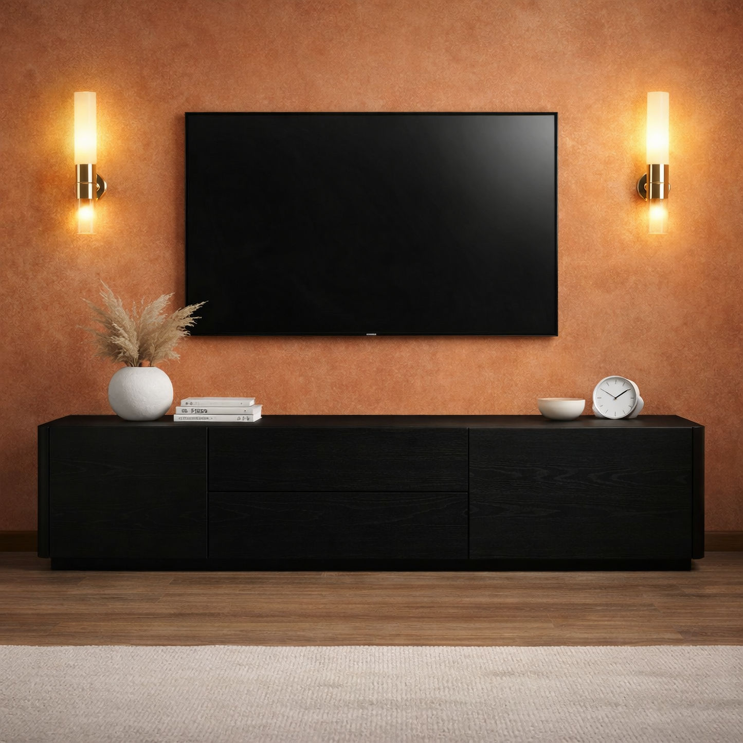 Gatsby Solid Mindi Timber 2-Door 2-Drawer TV Unit 190cm in Black - Chocolate Wood