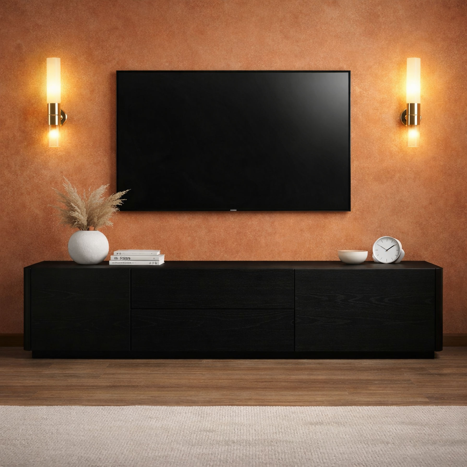 Gatsby Solid Mindi Timber 2-Door 2-Drawer TV Unit 190cm in Black - Chocolate Wood