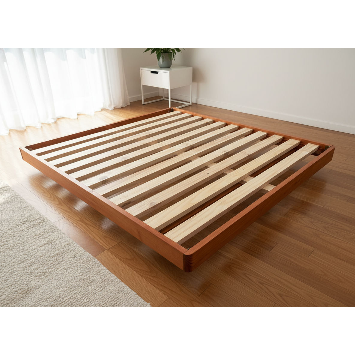 MALANYA SOLID PINE BED WITH CURVED EDGES & FLOATING LEGS LIGHT HONEY- MADE TO ORDER - MyChocolateWood