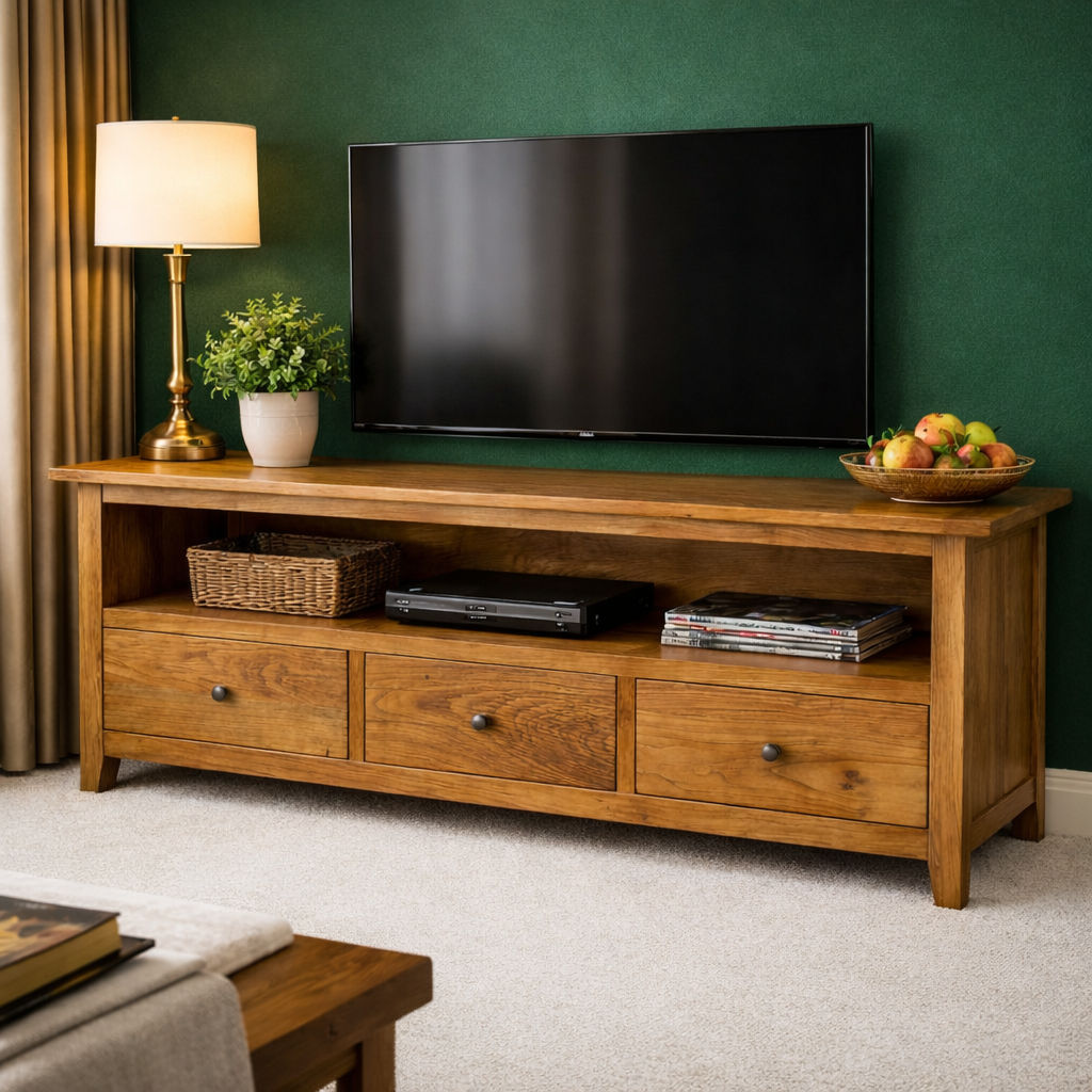 LINDI RECYCLED ELM RUSTIC COUNTRY STYLE TV/ENTERTAINMENT UNIT 3 DRAWERS HONEY 180CM - MyChocolateWood