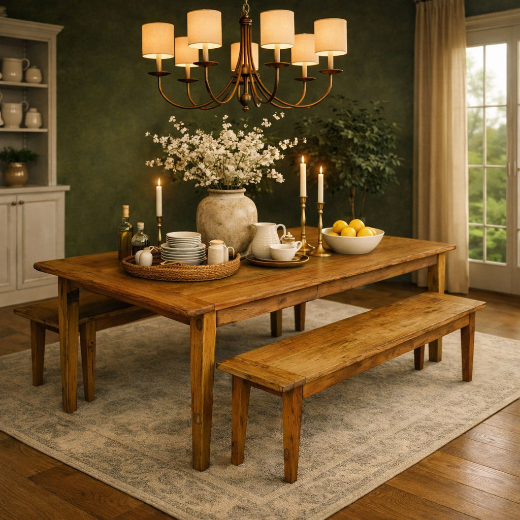 LINDI RUSTIC COUNTRY RECYCLED ELM 3 PIECE BENCH DINING SET 150 CM IN HONEY - MyChocolateWood