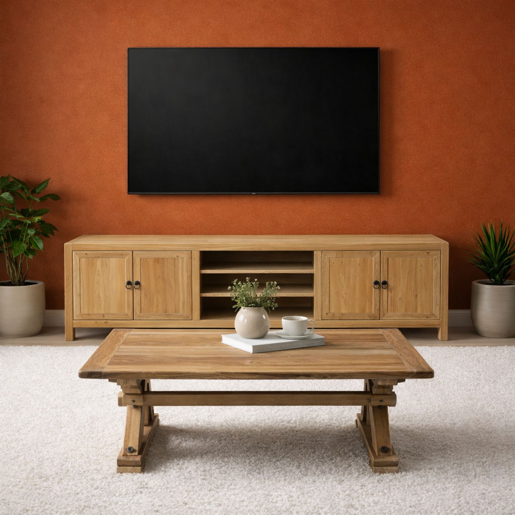 BORDEAUX SOLID ELM WOOD TV UNIT 200CM - MyChocolateWood