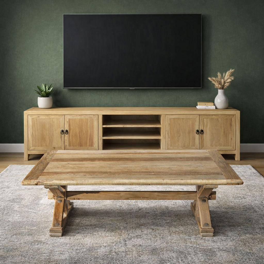 BORDEAUX SOLID ELM WOOD TV UNIT 200CM - MyChocolateWood