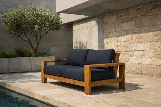 ALANYA HAMPTONS OUTDOOR 2-SEATER SOFA SETTEE EUCALYPTUS FRAME DARK CHARCOAL - MyChocolateWood